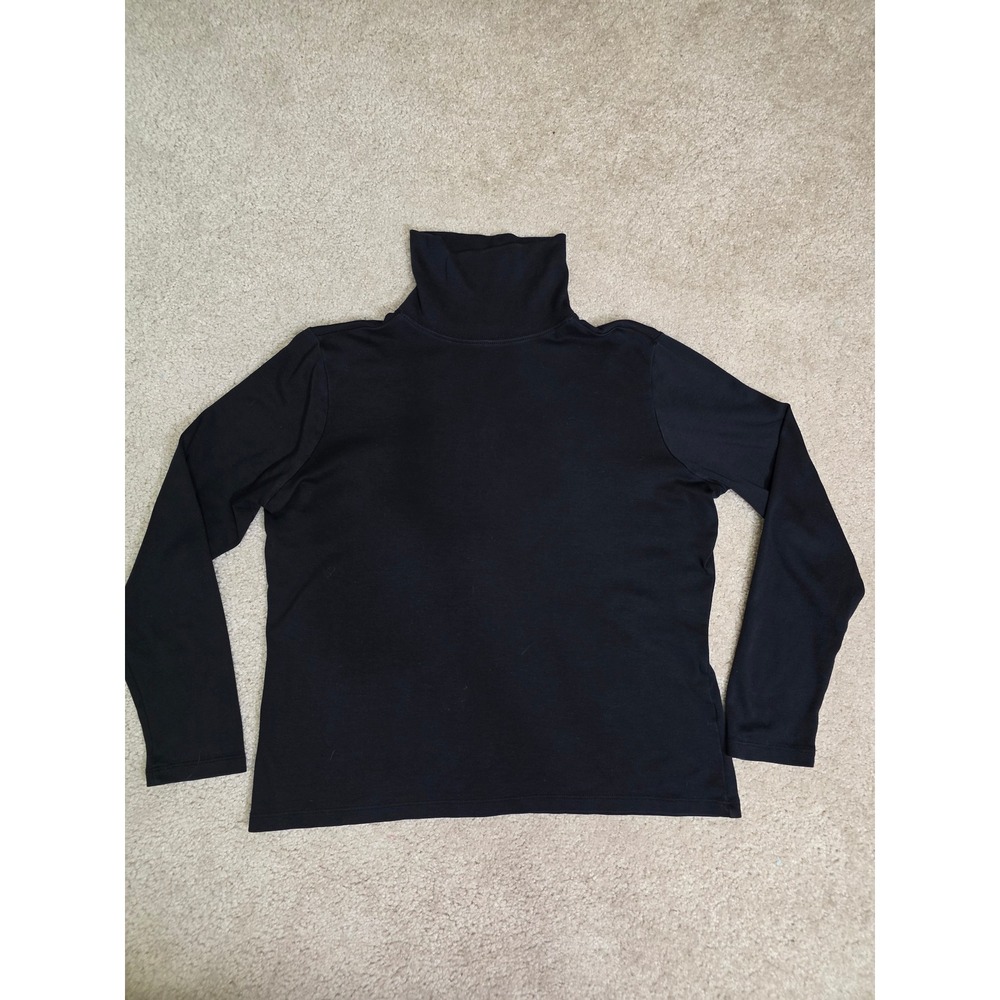 LL Bean Womens Black Supima Cotton Turtleneck Long Sleeve Top Med-Reg